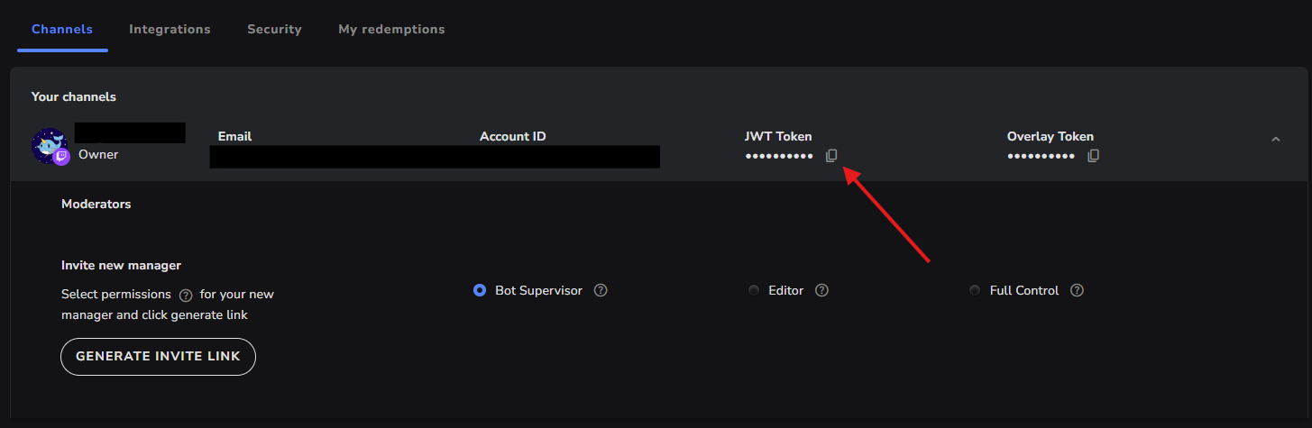 JWT Token in StreamElements Settings